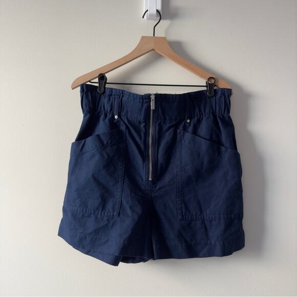 Banana Republic cotton/linen navy Blue Shorts paperbag waist zip up zipper front - Picture 1 of 11